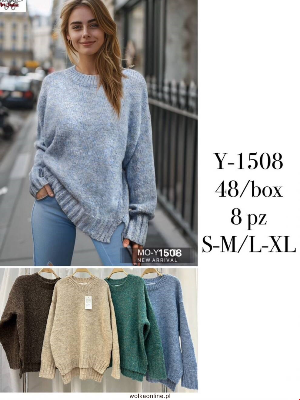 Sweter damskie Y-1508 Mix kolor S/M-L/XL (Towar Włoskie)