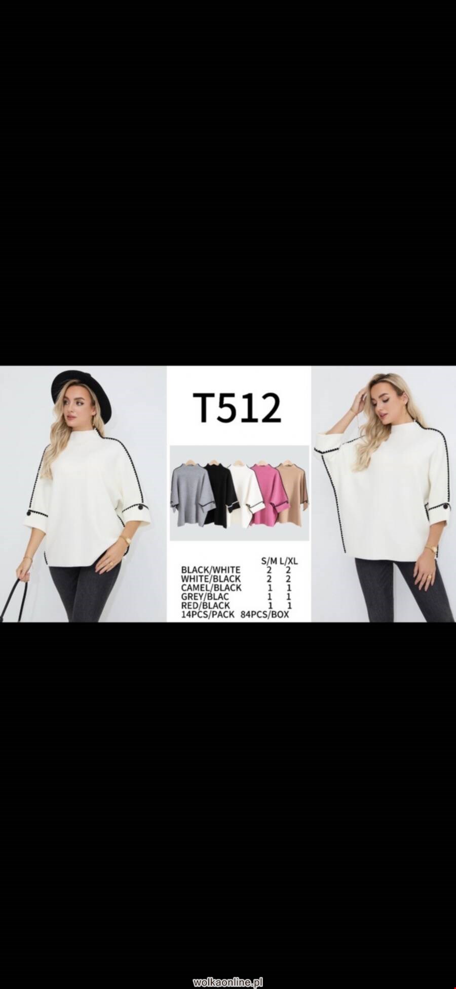 Sweter damskie T512 Mix kolor Standard (Towar Ploskie)