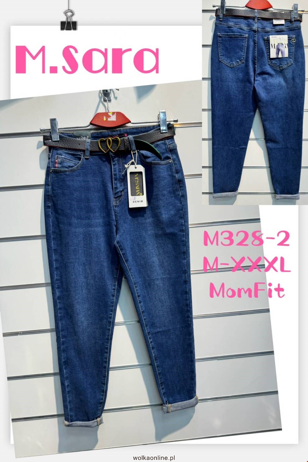 Jeansy damskie M328-2 1 KOLOR M-3XL