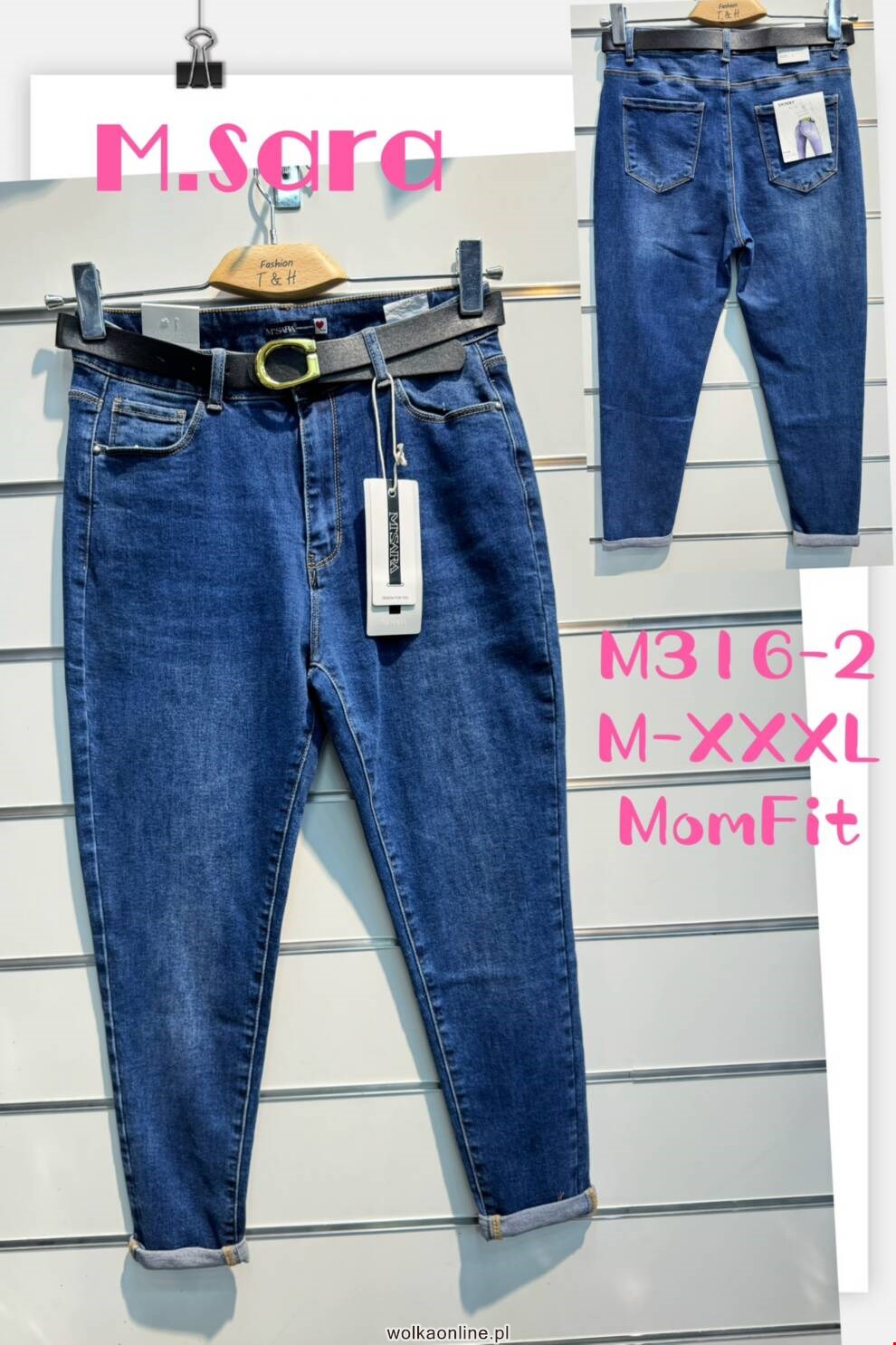 Jeansy damskie M316-2 1 KOLOR M-3XL